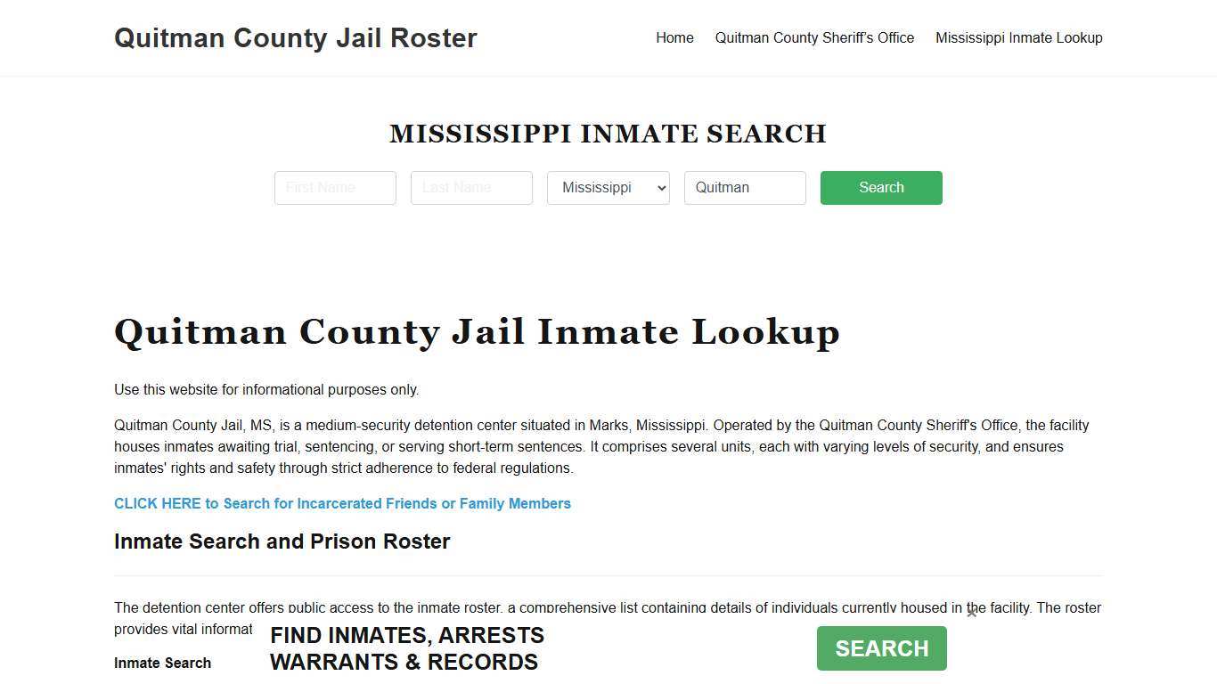 Quitman County Jail Roster Lookup, MS, Inmate Search